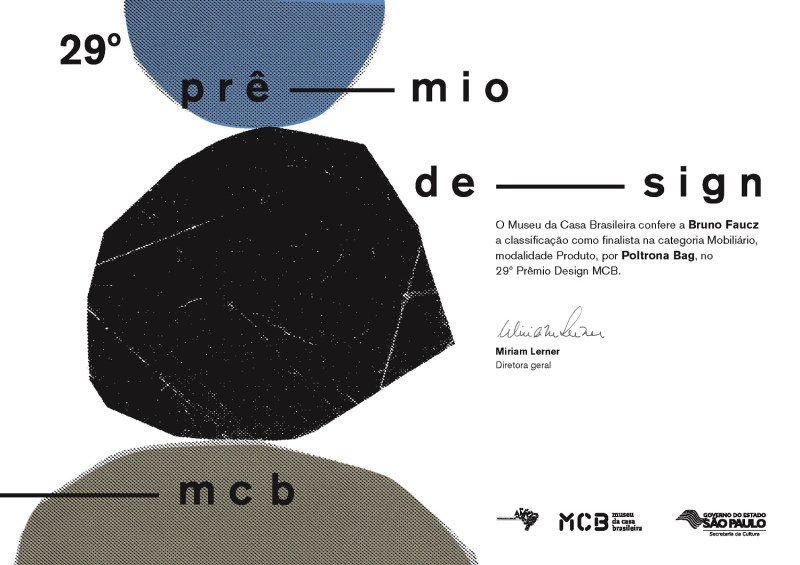Museu da Casa Brasileira - certificado de finalista - poltrona Bag